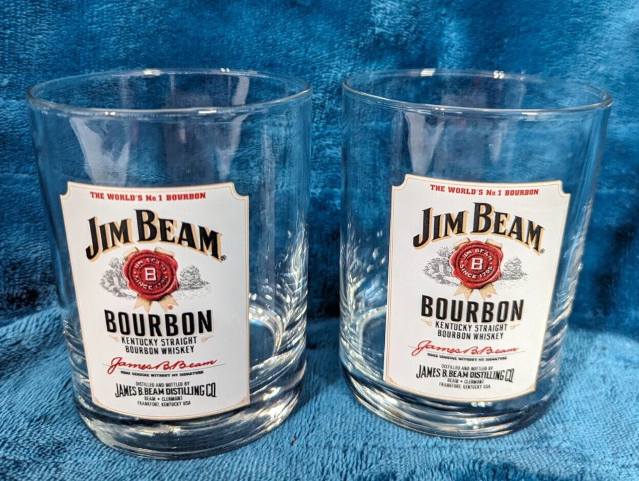 Jim Bean Kentucky Straight Bourbon Whiskey Glass Barware 4” Set of 2