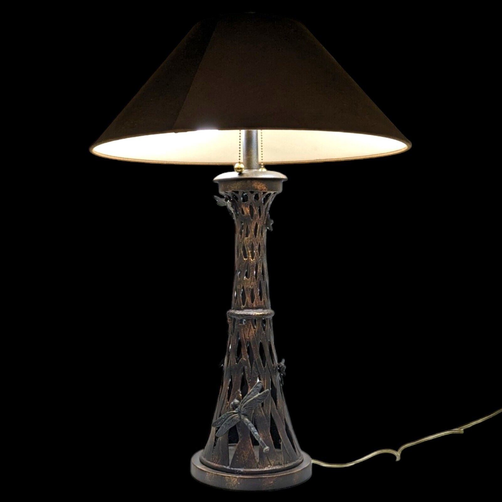 Rare Frederick Cooper vintage Bronze metal lattice table lamp dragonfly bees 29