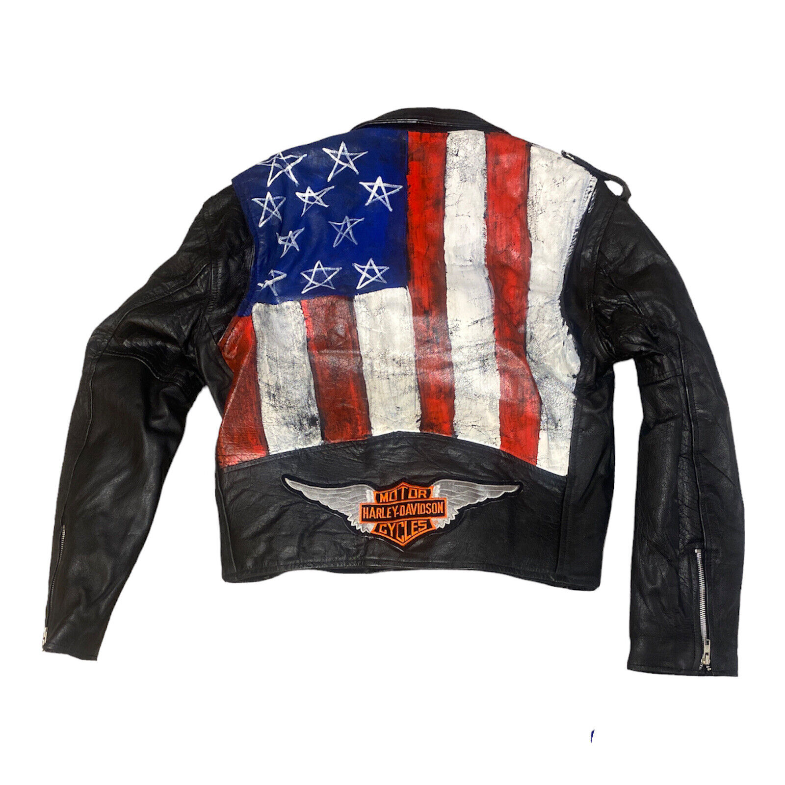 Vintage Leather Lady Harley Jacket Custom American Flag Graphics Women’s Size 46