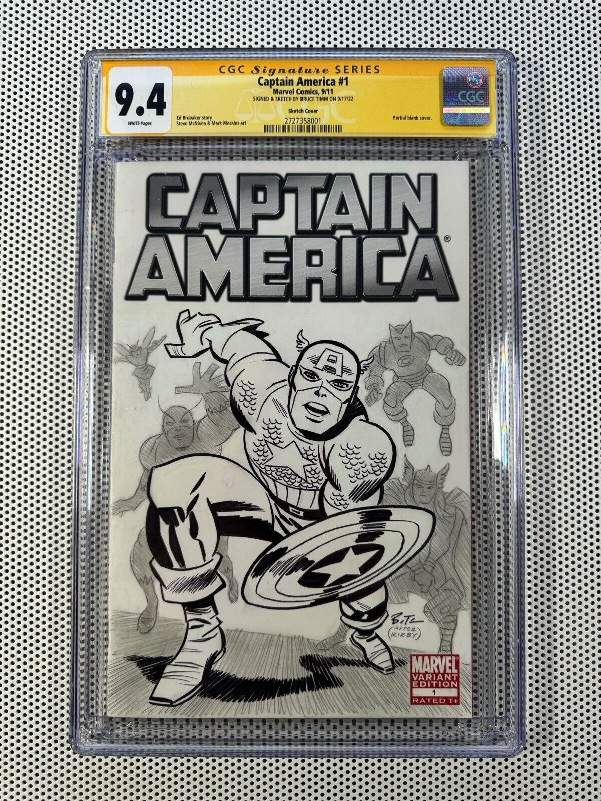 Captain America #1 Avengers 4 Original Art Sketch Signed Bruce Timm CGC 9.4