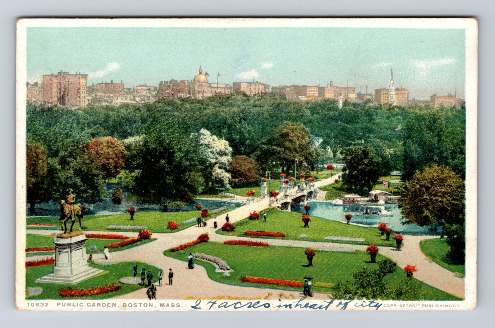 Boston MA-Massachusetts, Public Garden, Antique Vintage Souvenir Postcard