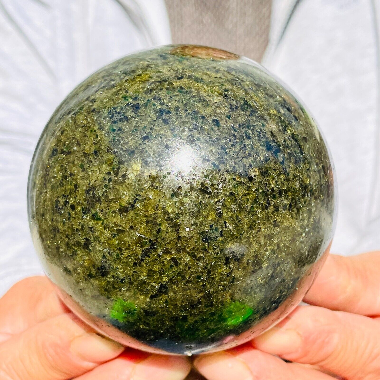 2.82lb Large Dark Green Olivine Peridot Crystals Sphere Gemstone Healing Reiki