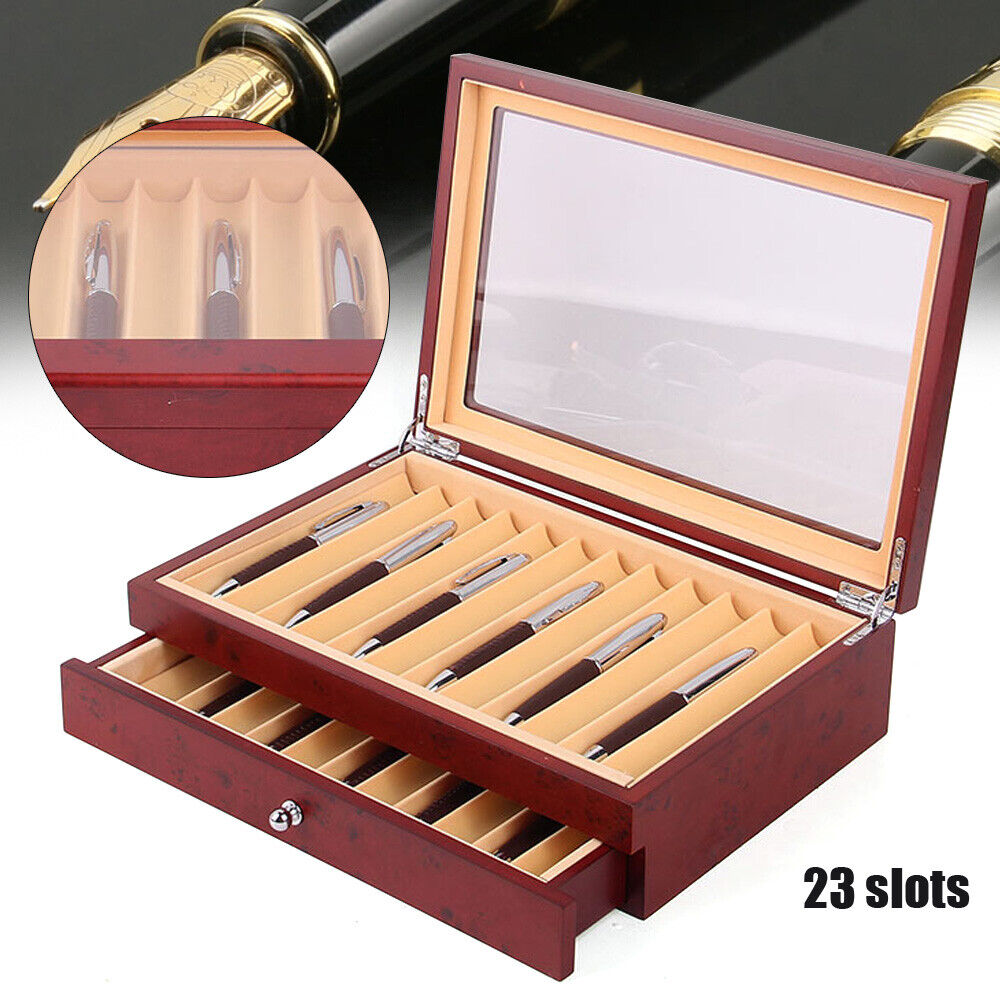 23 Slots Wood Fountain Pen Display Case Holder Storage Collector Box Organizer 