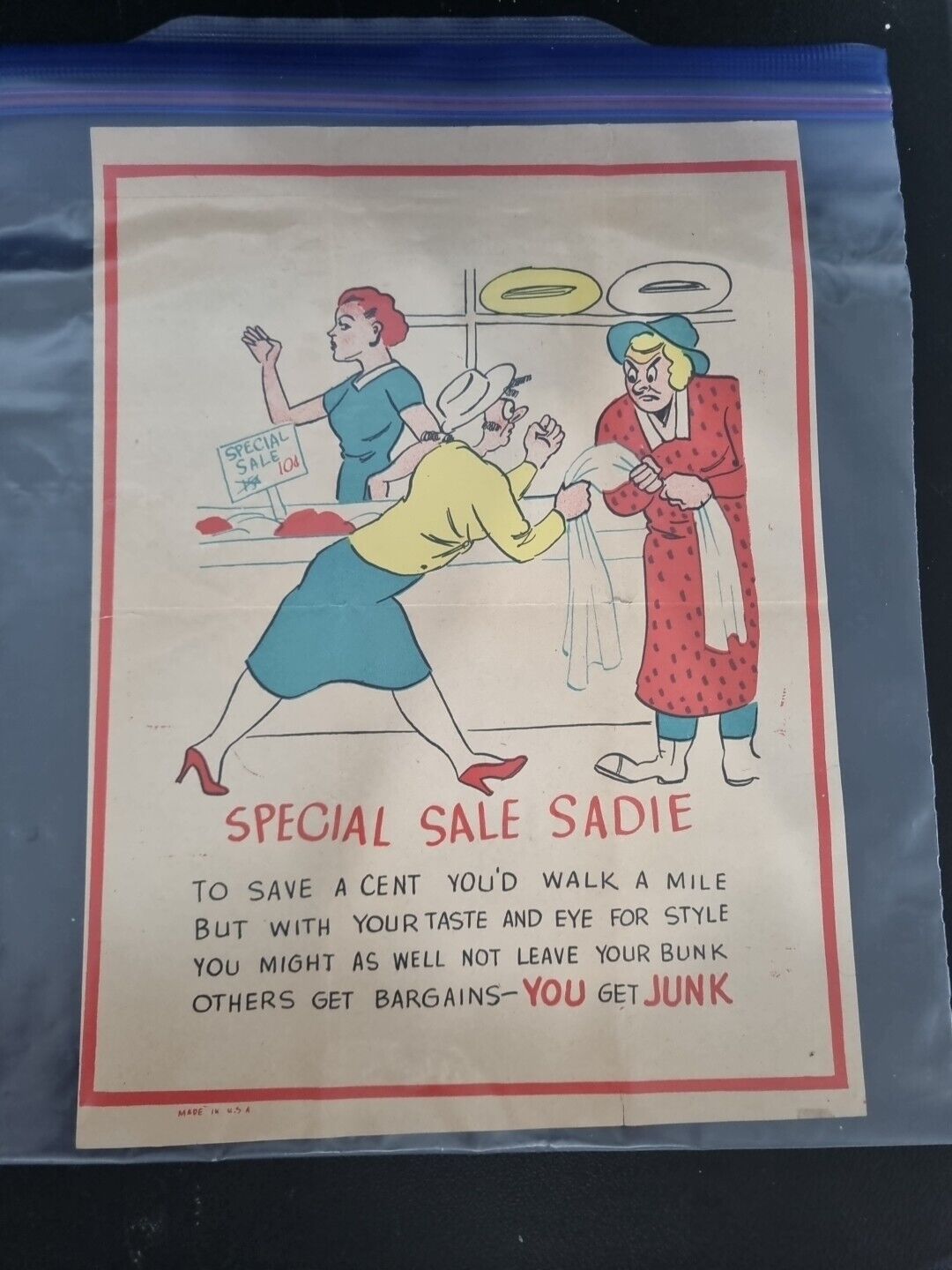 Vintage 1930s 'Special Sale Sadie' Humor Print - Retro Shopping Art Poster -...