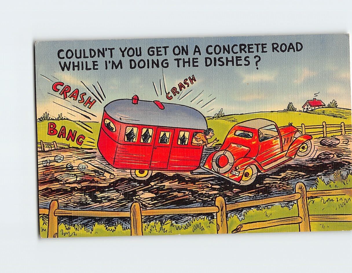 Postcard The Rocky Road Dishwash: A Rough Road Dishwashing Adventure Humor Art