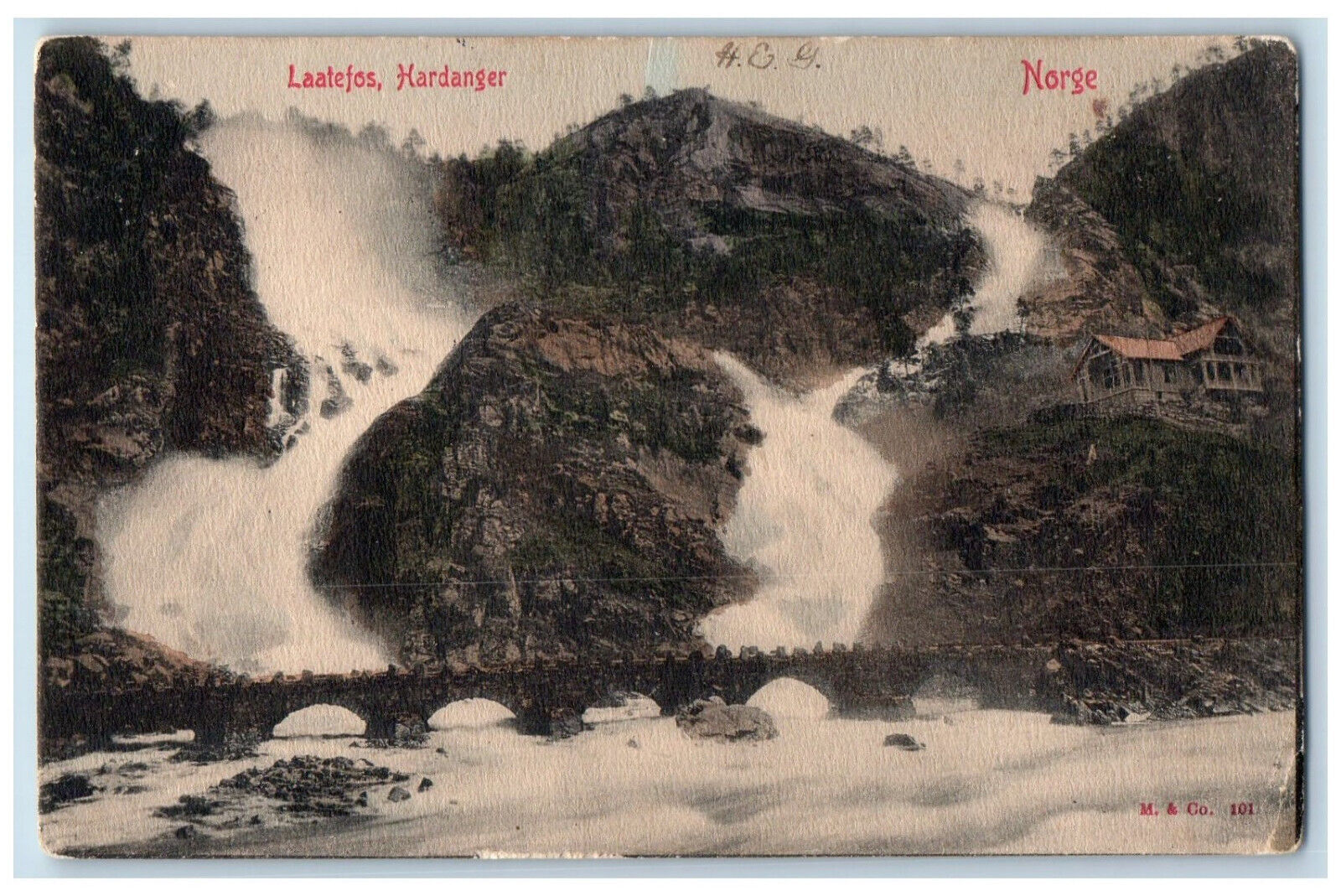 Hardanger Hardangerfjord Norway Postcard Laatefos Waterfalls 1907 Antique Posted