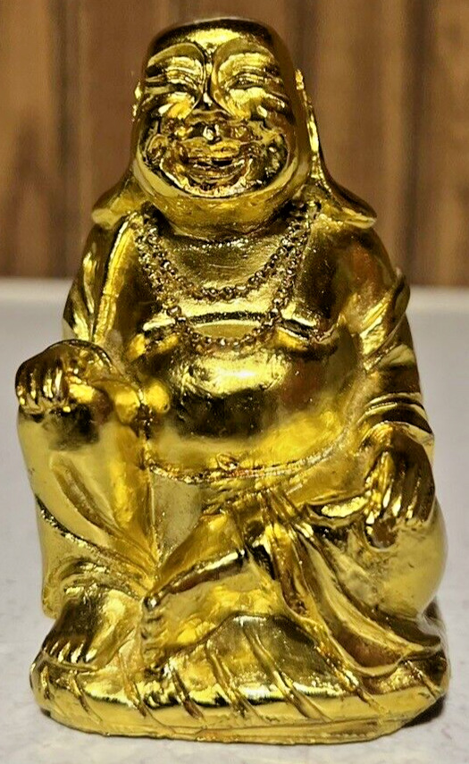 Vintage Laughing Smiling Happy Buddha Gold in Color 3\