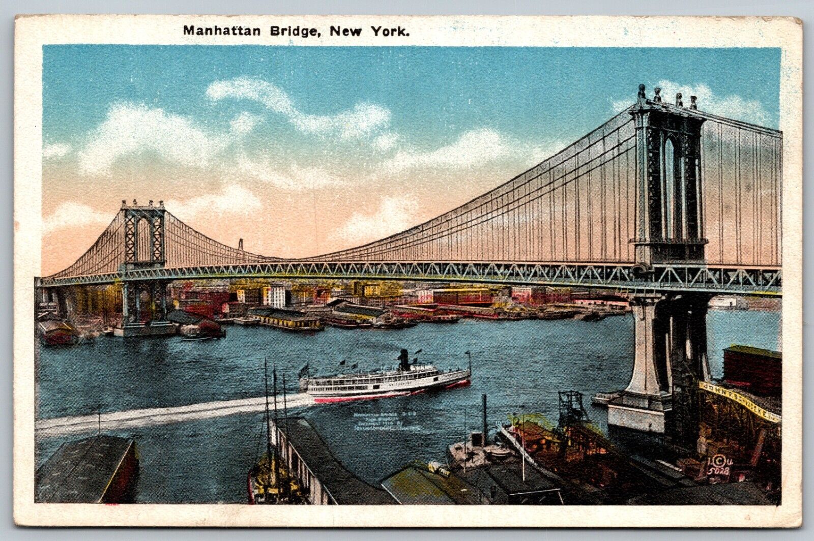 NEW YORK CITY NY- MANHATTAN DOUBLE DECK  BRIDGE ANTIQUE VINTAGE C1927 POSTCARD