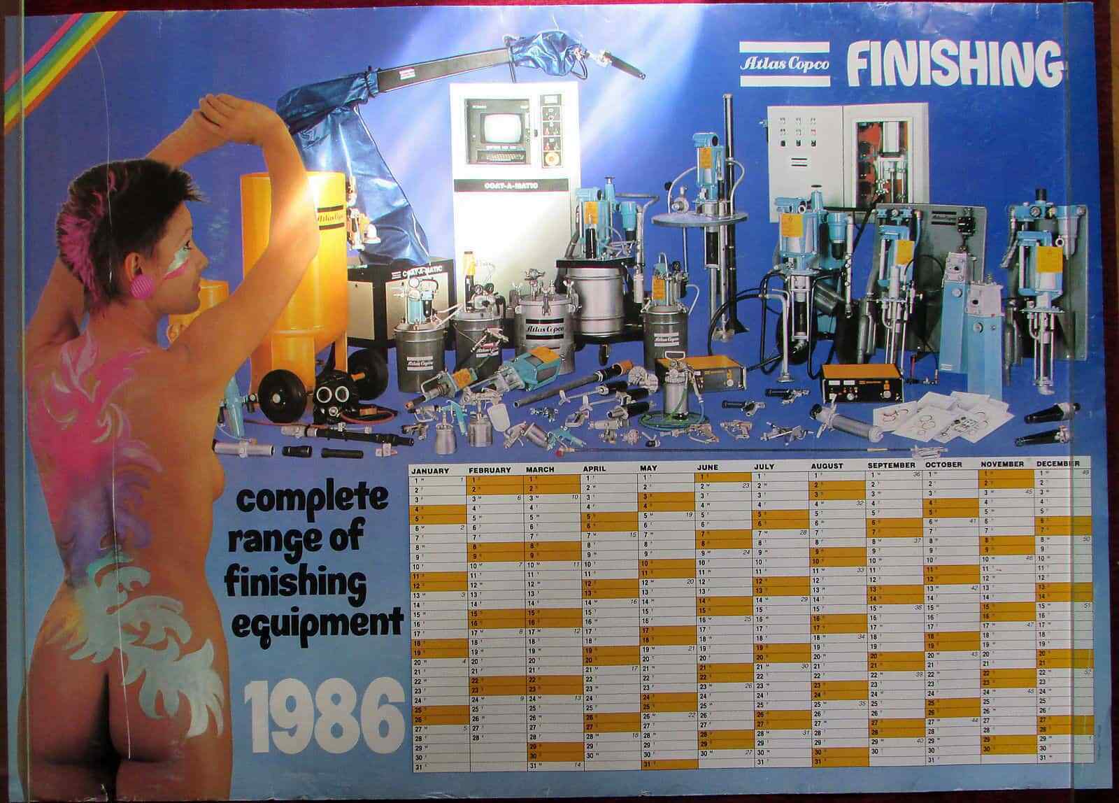 1986 Original Advertising Calendar Poster Atlas Copco Tools Machines Sweden Tool