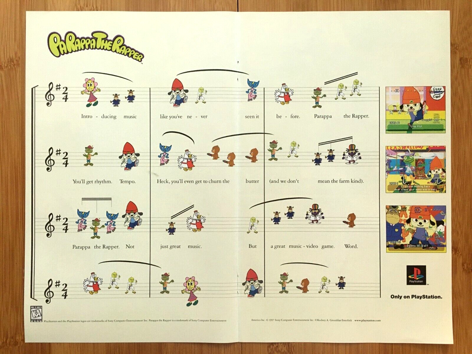 1997 Parappa The Rapper PS1 Playstation 1 Vintage Print Ad/Poster Video Game Art