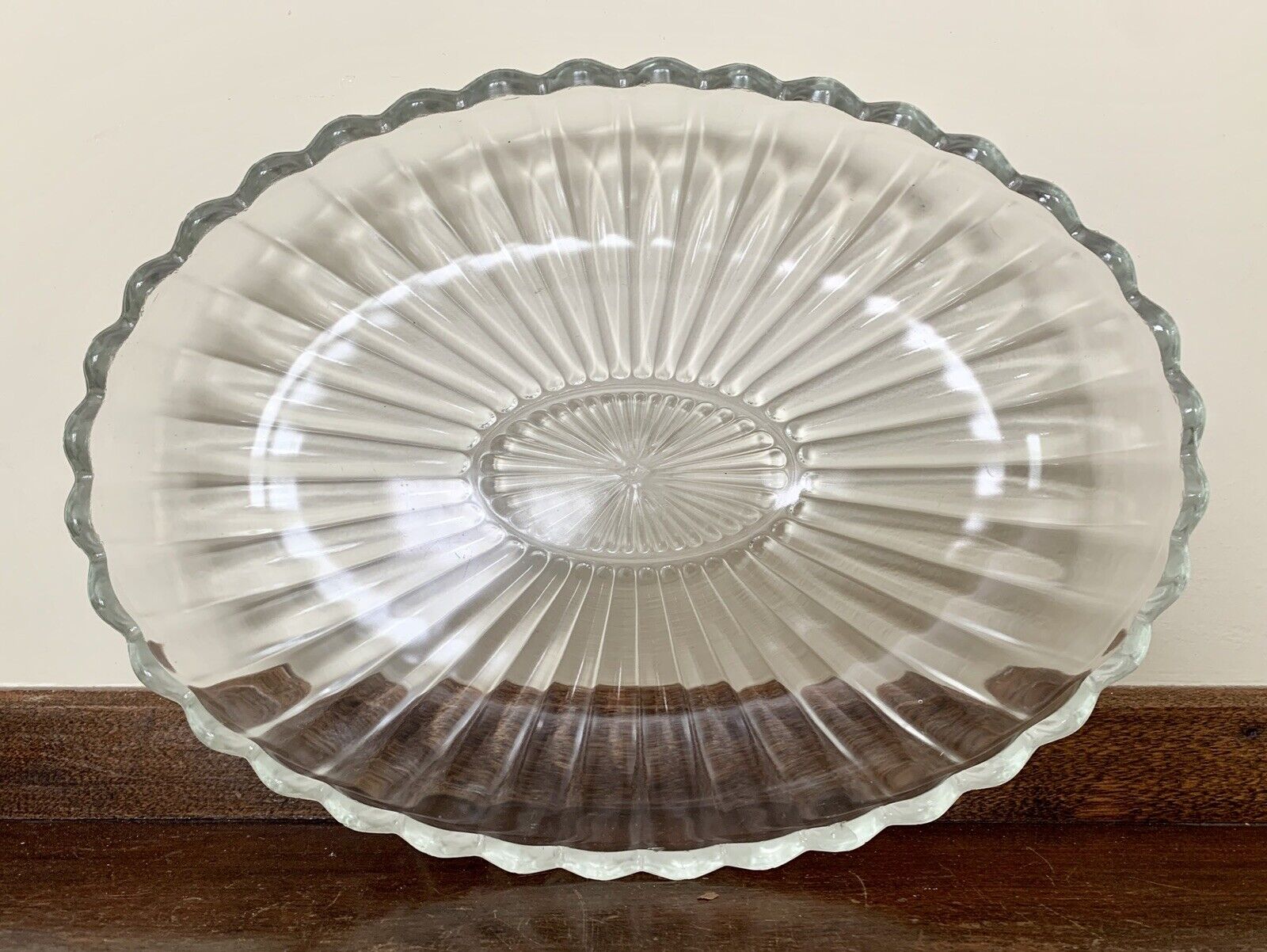 VTG Heisey Scalloped Glass Tray / Dish with Sterling Overlay, 12\
