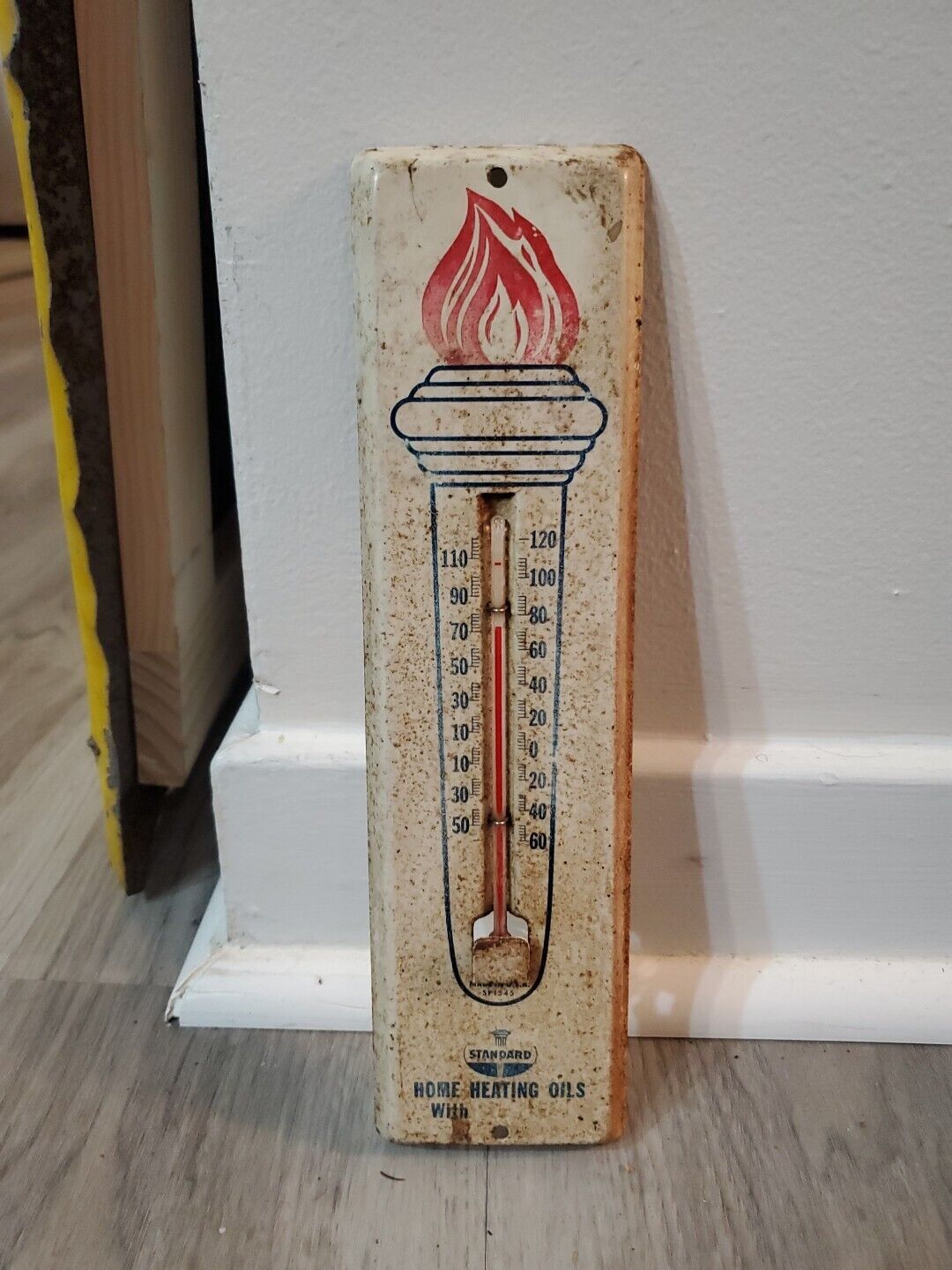 c.1945 Original Vintage Standard Oil Sign Metal Thermometer Works Indiana RARE