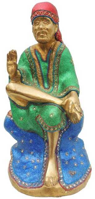 Sai Baba Brass Statue Shirdi Sai Nath Idol Indian Traditional Sculpture 14 Inch