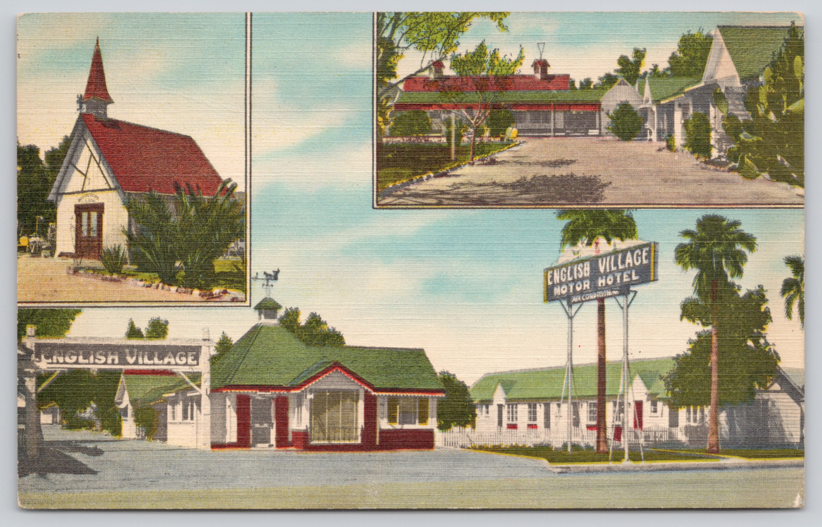 Postcard El Centro, California, English Village Motor Hotel Motel, Linen A577