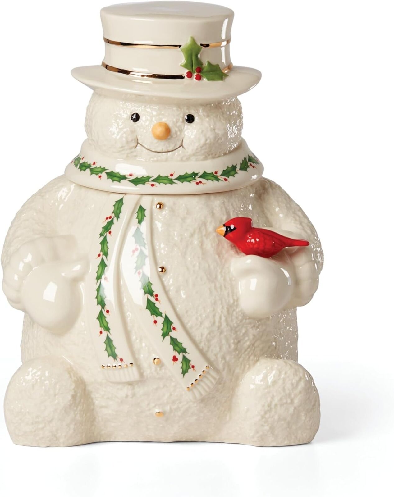 Happy Holly Days Snowman Cookie Jar, 4.85, Porcelain, Ivory, Hand Wash Only