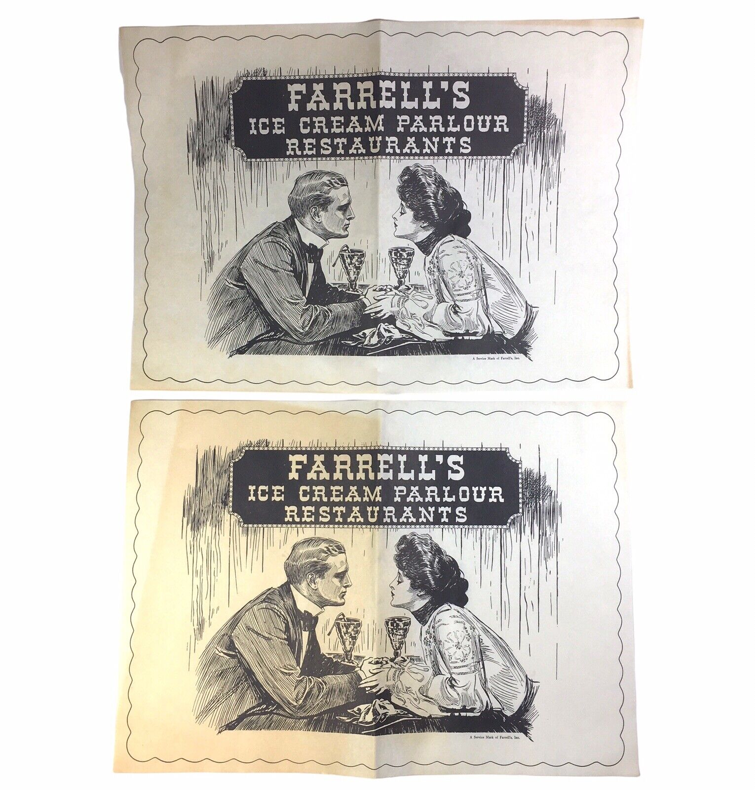 Farrell's Ice Cream Parlour Restaurant 2 Paper Placemats Rare Vintage 1960s-70s