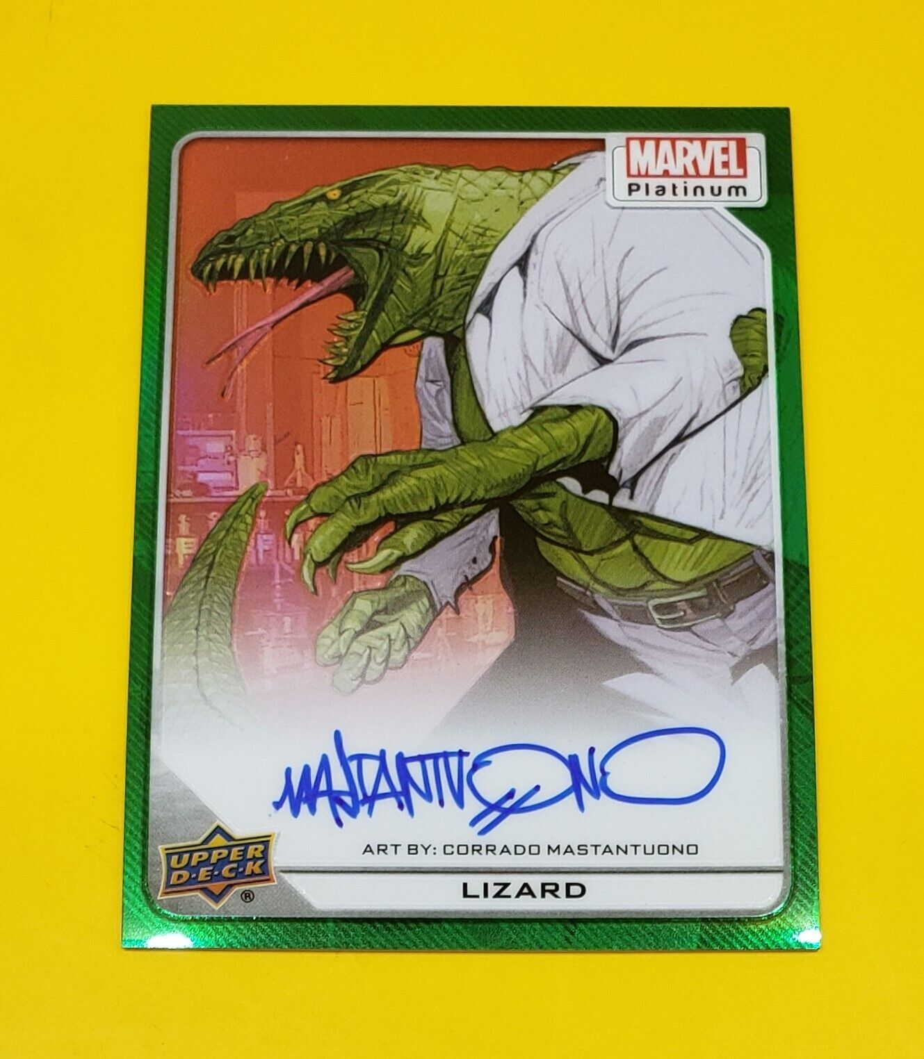 2023 UD Marvel Platinum Lizard 6/10 Artist Auto Green Rainbow SSP Mastantuono 🔥