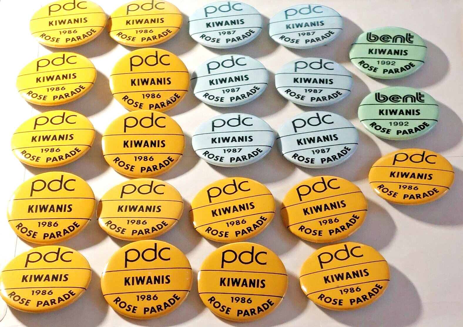 Rose Parade PDC Kiwanis Button Pins (15-1986/6-1987/2-1992) Lot of 23