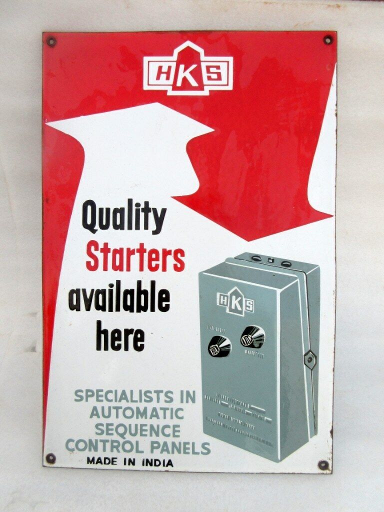 Vintage Old Rare HKS Starter Sequence Control Panel Porcelain Enamel Sign Board