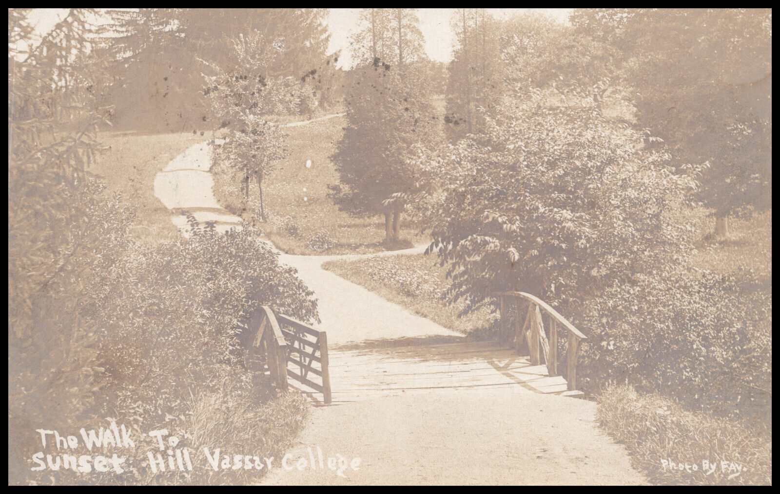 Vassar College, The Walk to Sunset Hill, Poughkeepsie, Real Photo Postcard RPPC