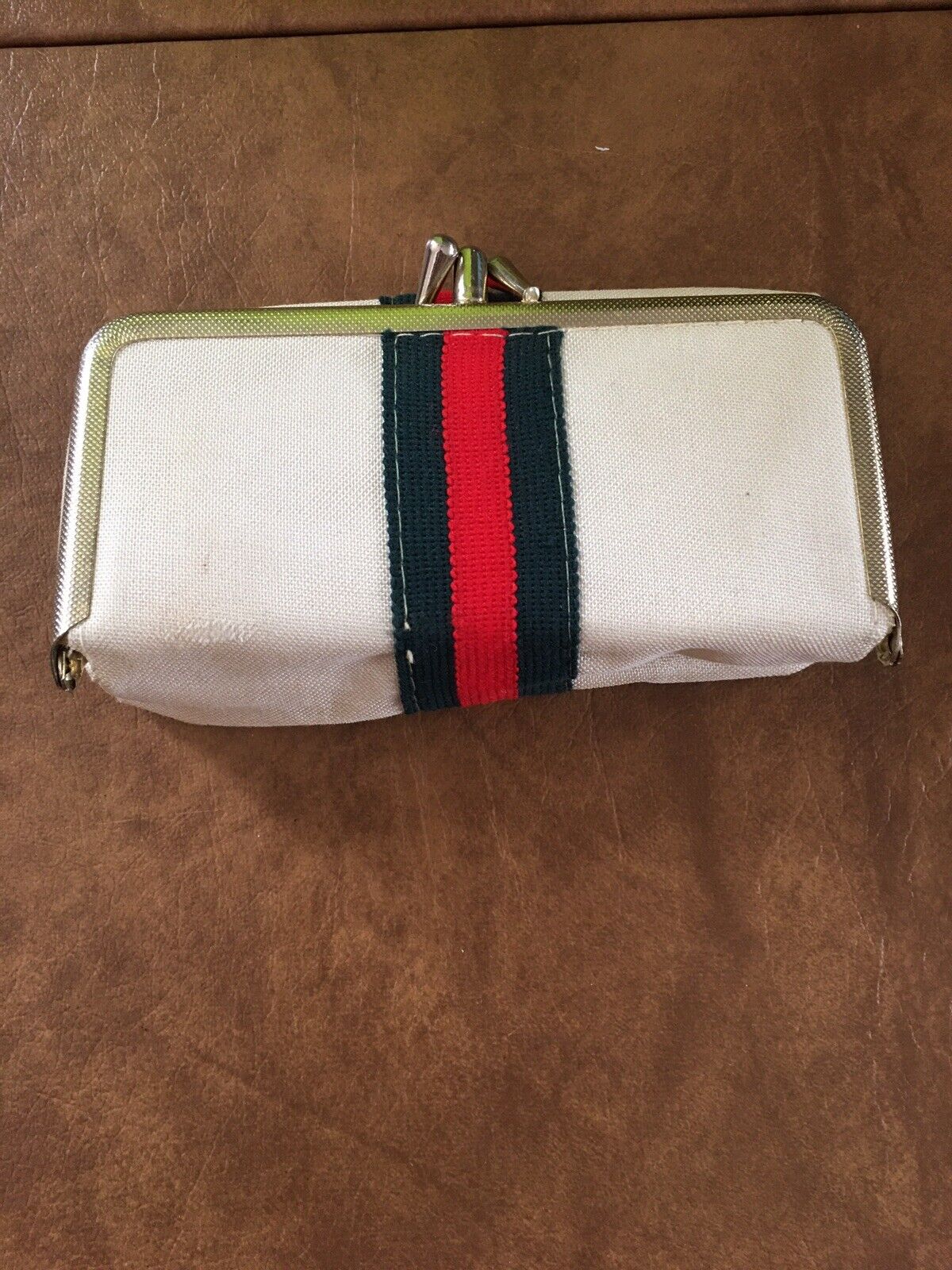 Vintage 1960's/70's White, Blue, Red Coin Purse And Nail/Sewing Kit