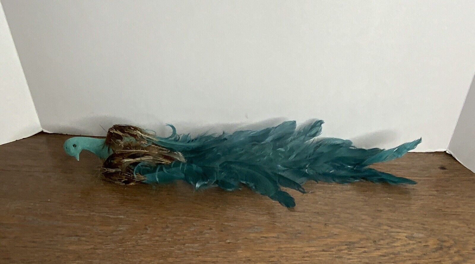 Vintage Large Teal Blue Real Feather Bird Clip On Christmas Tree Ornament