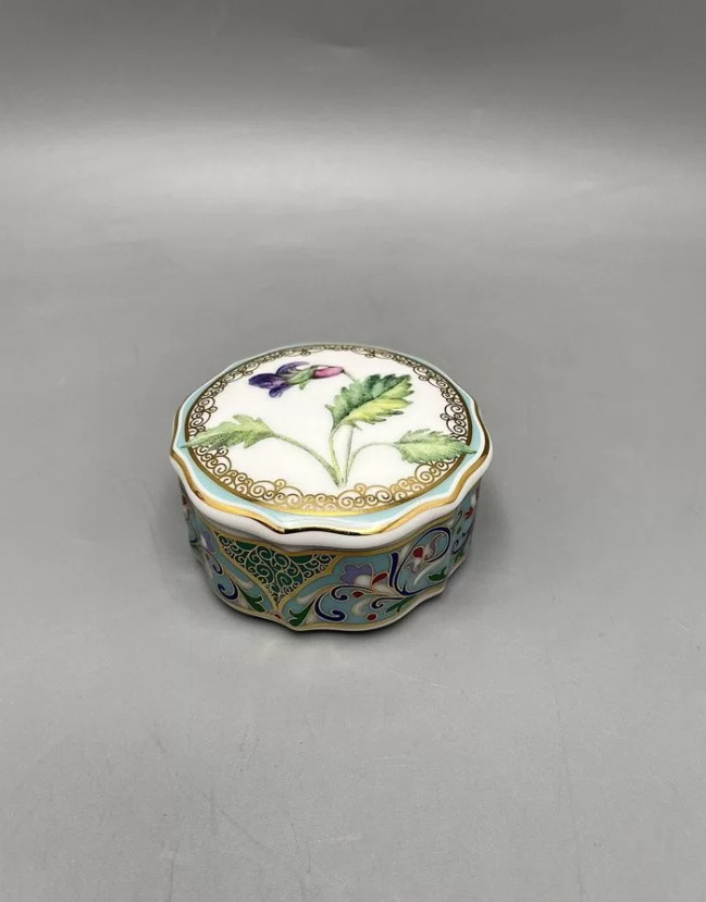Vintage USSR LFZ Porcelain Women's Jewelry Box Gilding Floral Pattern Marked