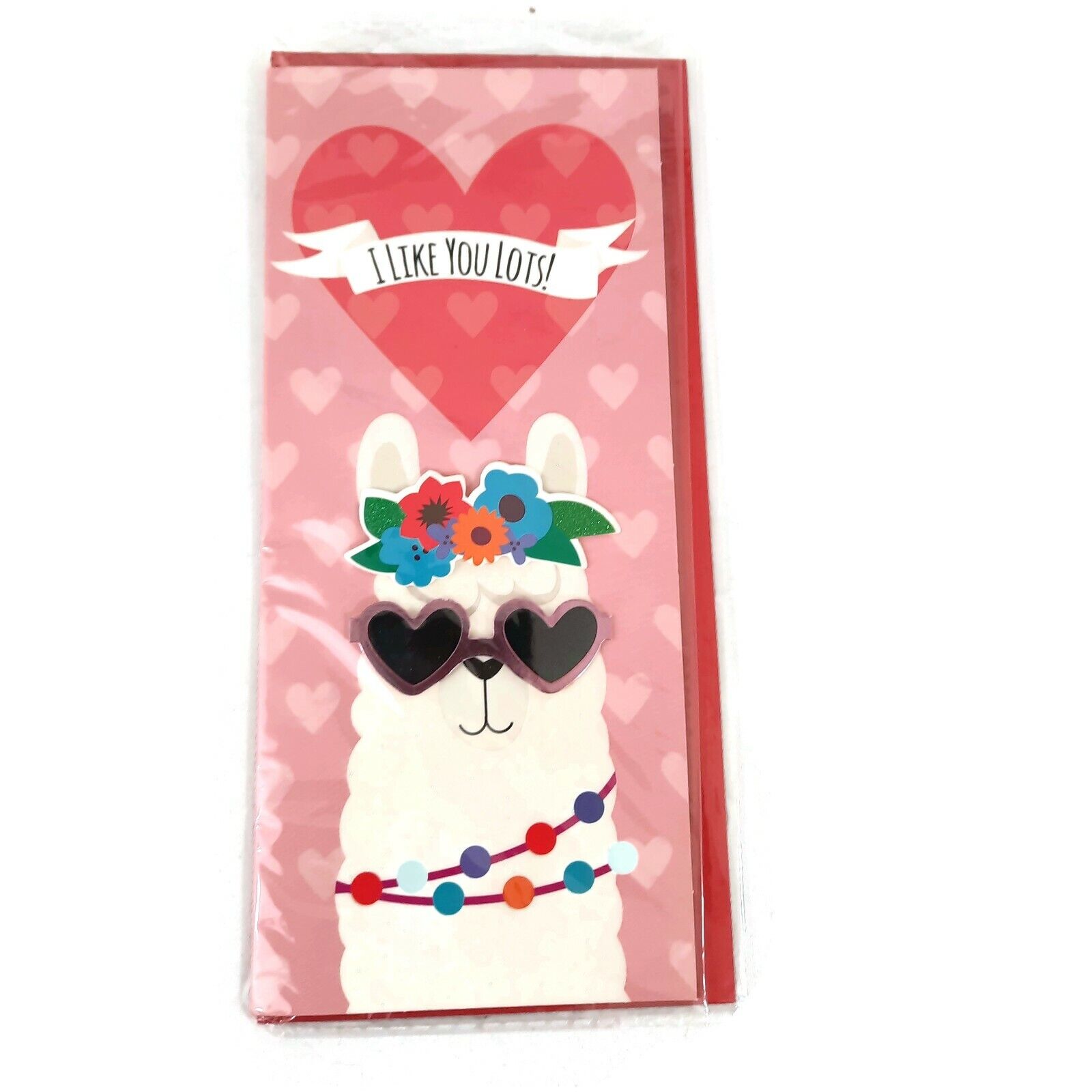 I like You Lots Glitter & Foil Valentines day Card Red 2 Pack New Heart & Llama1