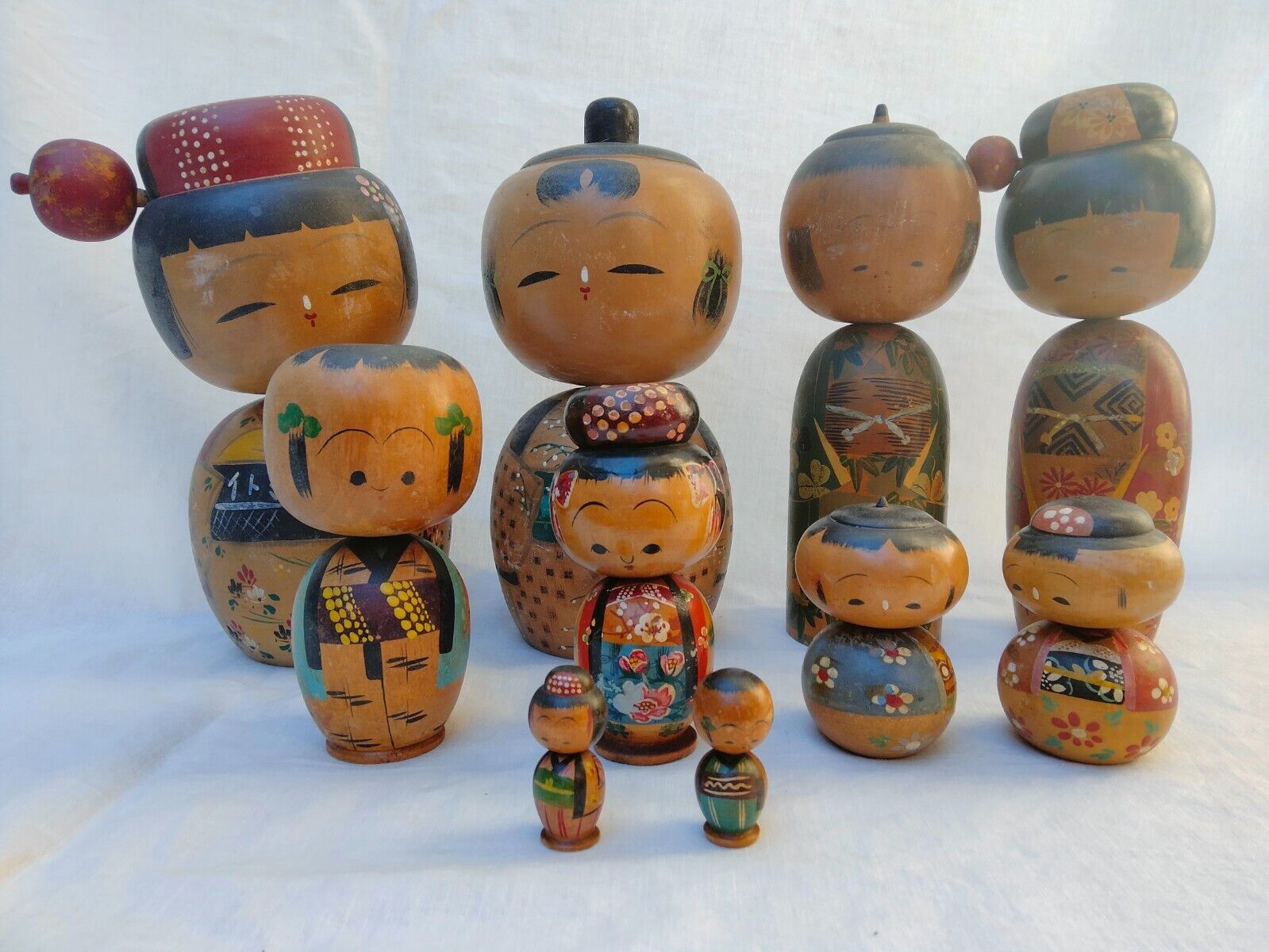 Handcrafted Traditional Japanese Kokeshi Doll Collection Set of 10 pcs