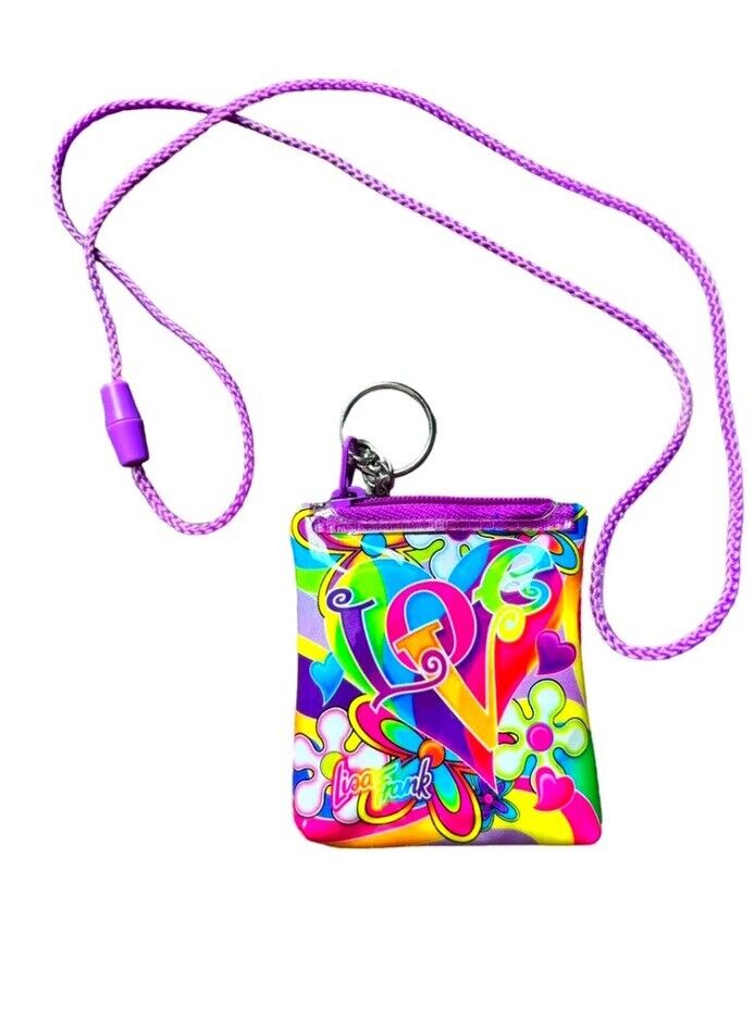 Vintage Lisa Frank Psychedelic Love Necklace Keychain Coin Purse