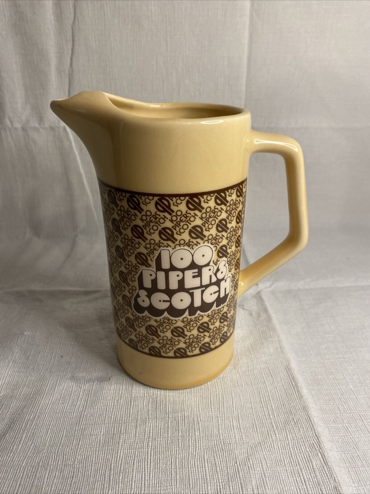 Vintage Seagrams 100 Pipers Scotch Whiskey Ceramic Pitcher MCM brown jug mug