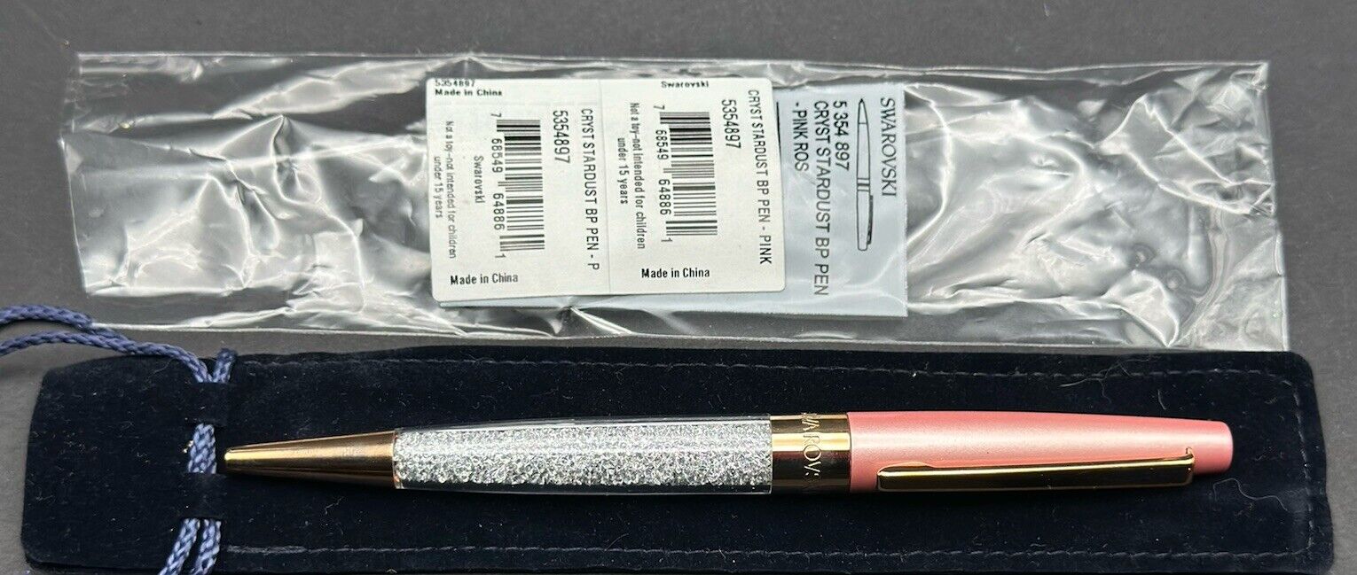 New Swarovski Crystalline Stardust Ballpoint Pen Light Pink Rose Gold Plated