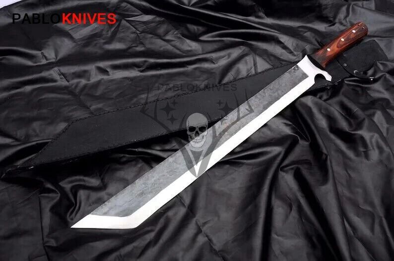 Black Rare Hand Forged Carbon Steel Hunting Machete Sword Wooden Handle + Sheath