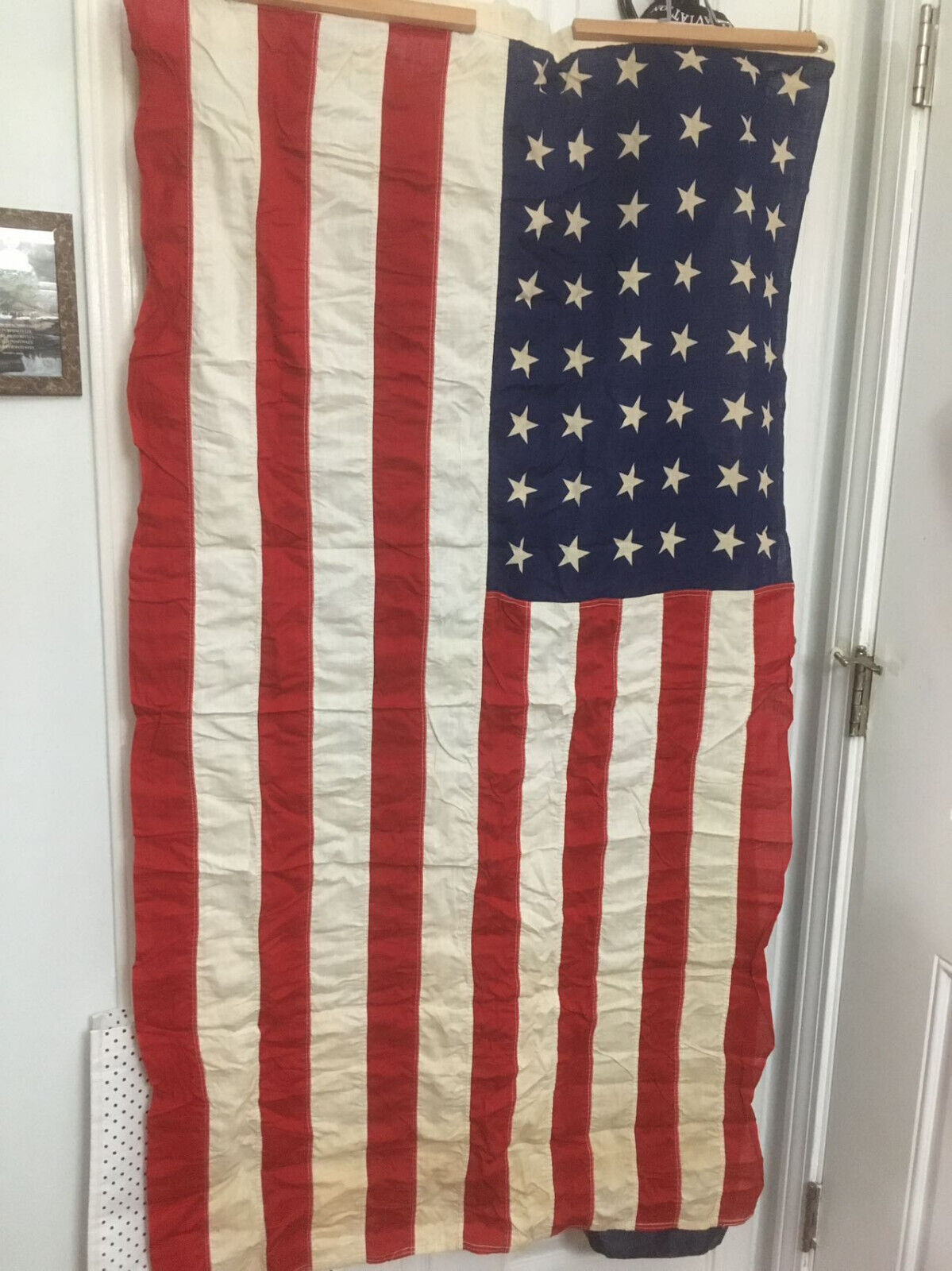 Vintage Antique 1912-1959 Cotton Printed  48 Star US Flag Sewn Stripes