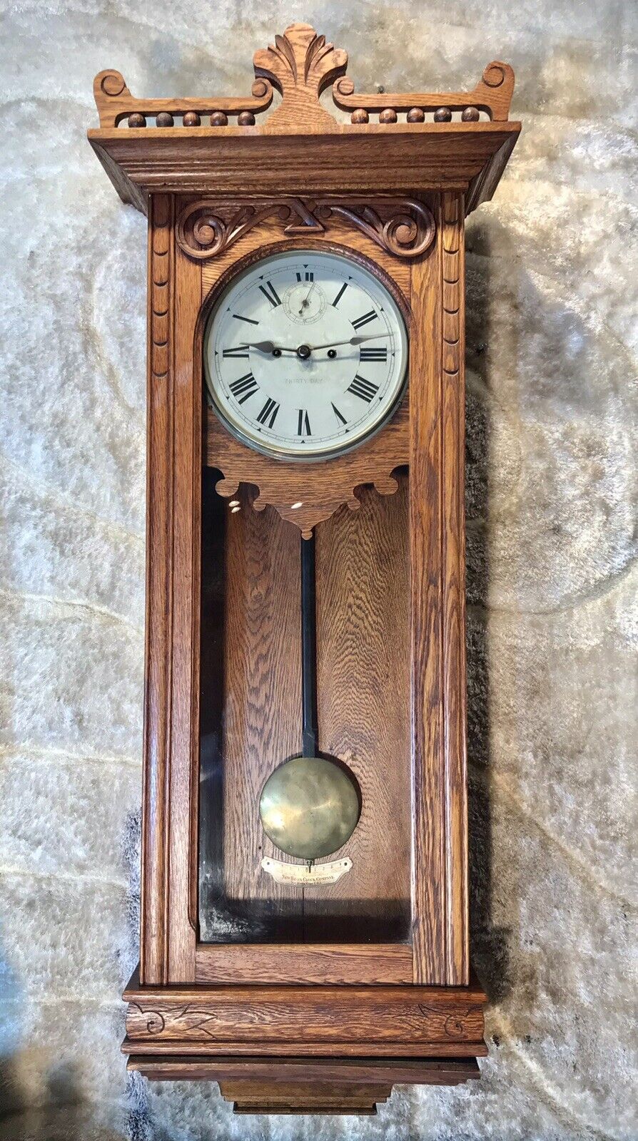 1892 Large Antique 30 Day Usa New Haven Double Spring time,Clock,Golden Oak Case