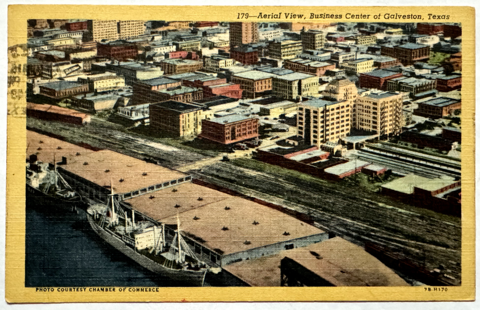 Aerial View Business Center of Galveston Texas Ships Chamber Commerce Postcard