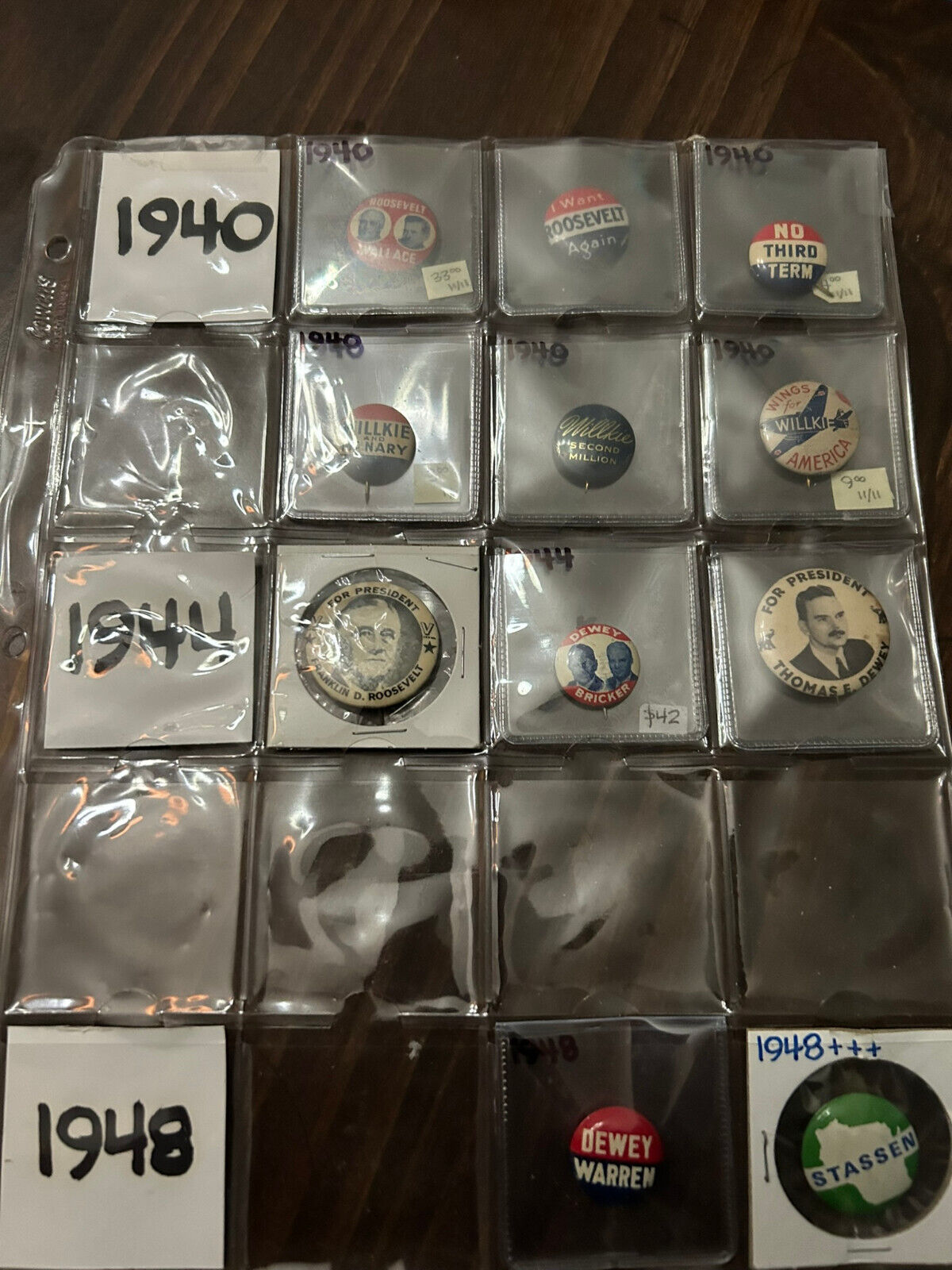 1940s Vintage Political Pins Collection: Franklin Roosevelt, Thomas E.  Dewey