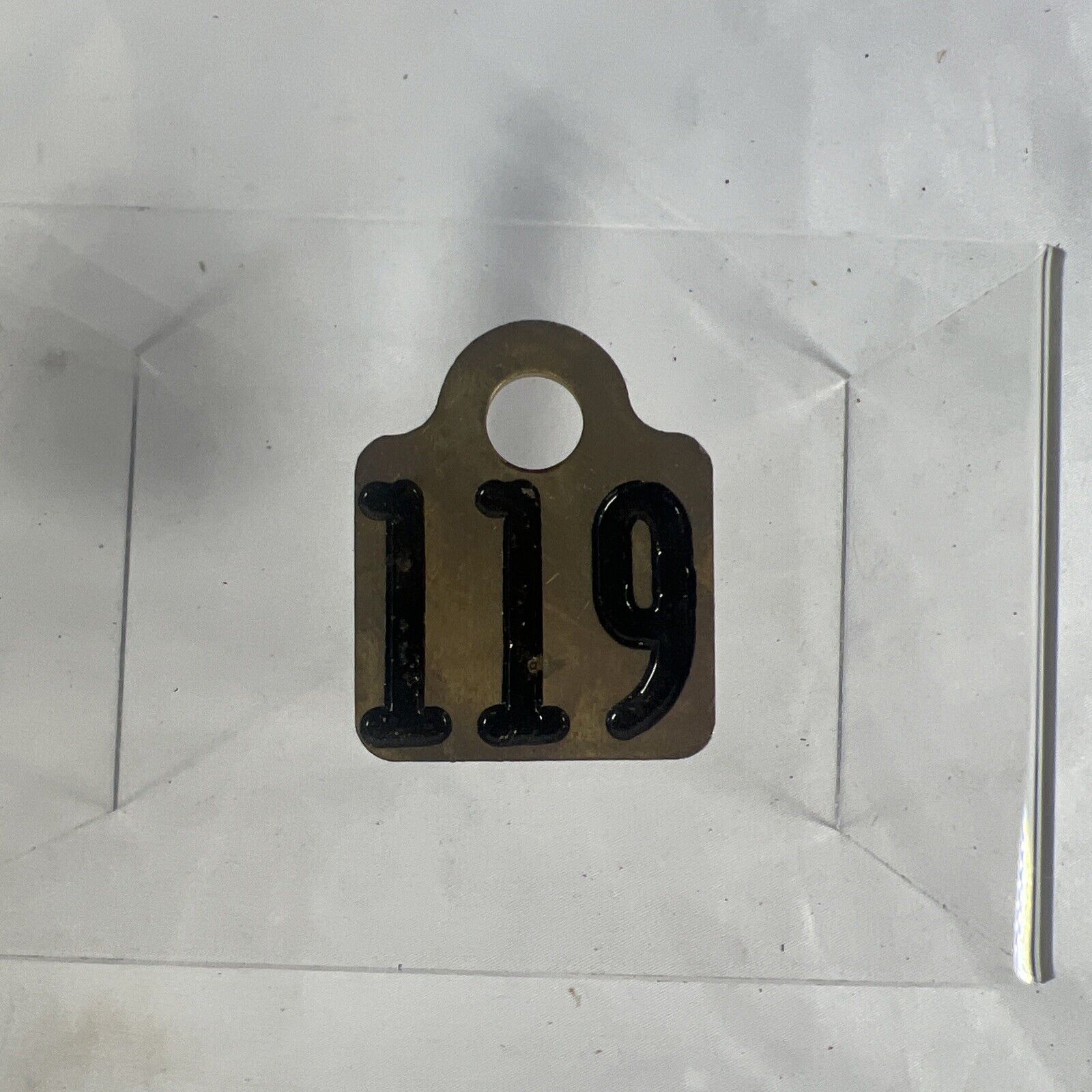 Vintage Double Sided Brass Cow Tag Number 119-bin 10