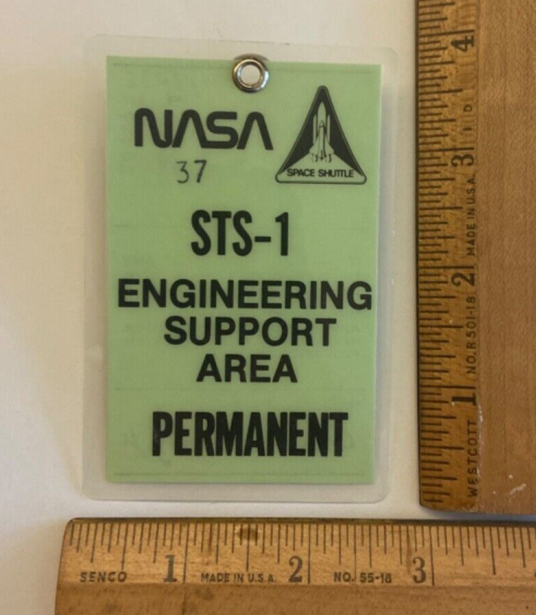 Original 1981 NASA STS-1 Engineering Area Permanent Access Pass Badge #37