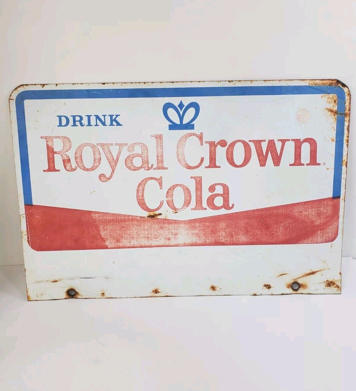 Drink Royal Crown Cola Sign Metal 16X10.5 Vintage Distressed Rust Soda Store