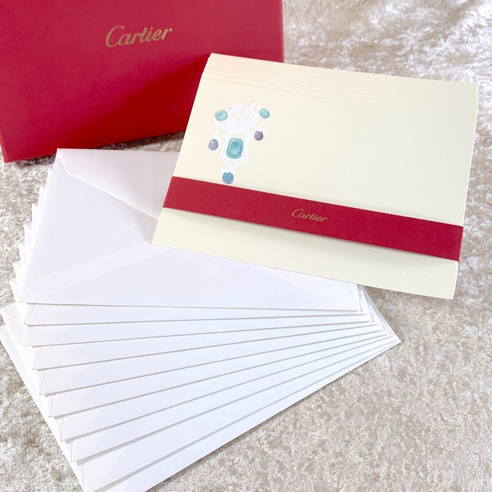 Cartier Stationery Card Letter & Envelope 10 Sets Blue Gem Jewellery w/Box