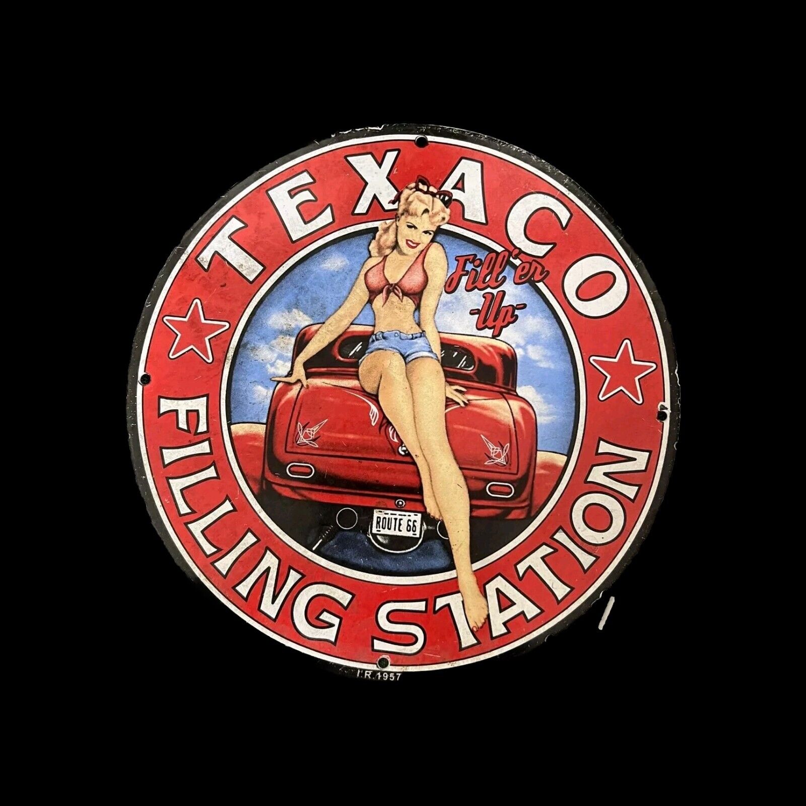 RARE TEXACO FILLING STATION PINUP GIRL STYLE PORCELAIN GAS PUMP OIL SEEVICE SIGN