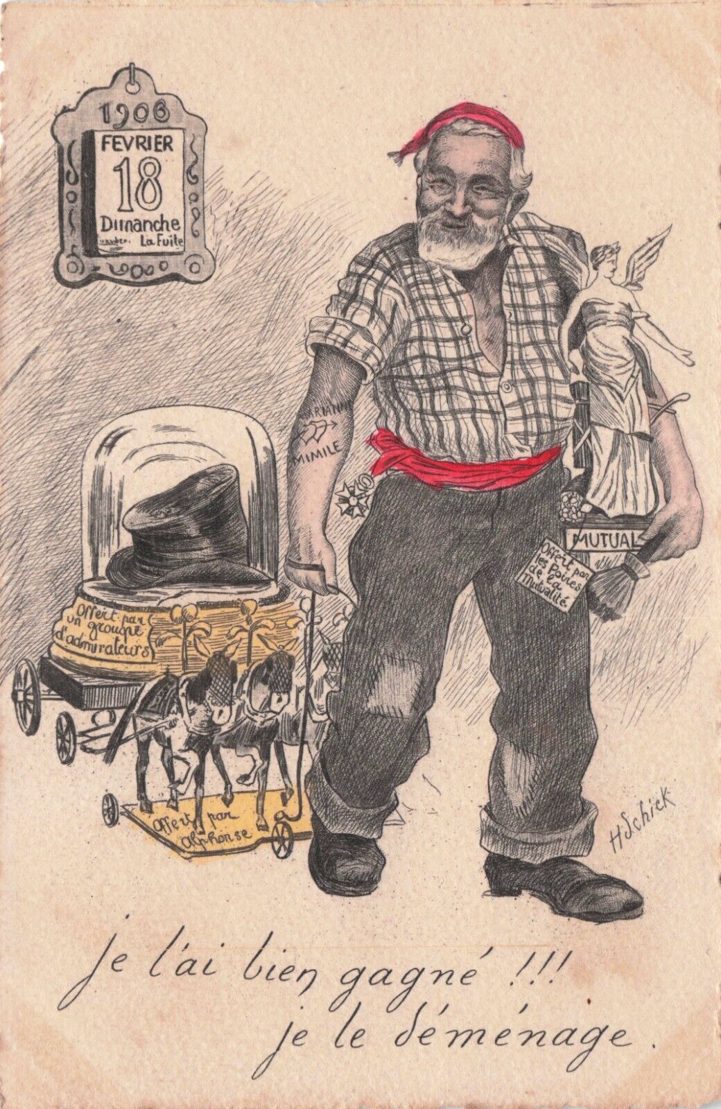 Artist H Schick Political Satire French President Loubet France Postcard 1906