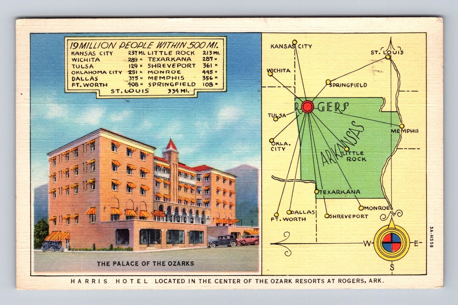 Rogers AR-Arkansas, Harris Hotel, Advertisement, Antique Vintage c1938 Postcard