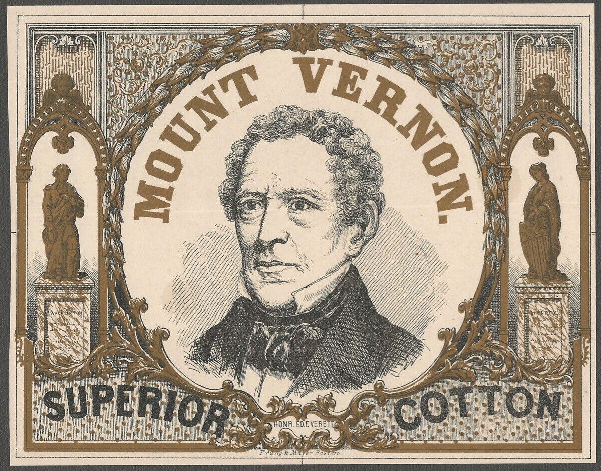 Mount Vernon Superior Cotton American Textile Label - Prang & Mayer Boston 1850s
