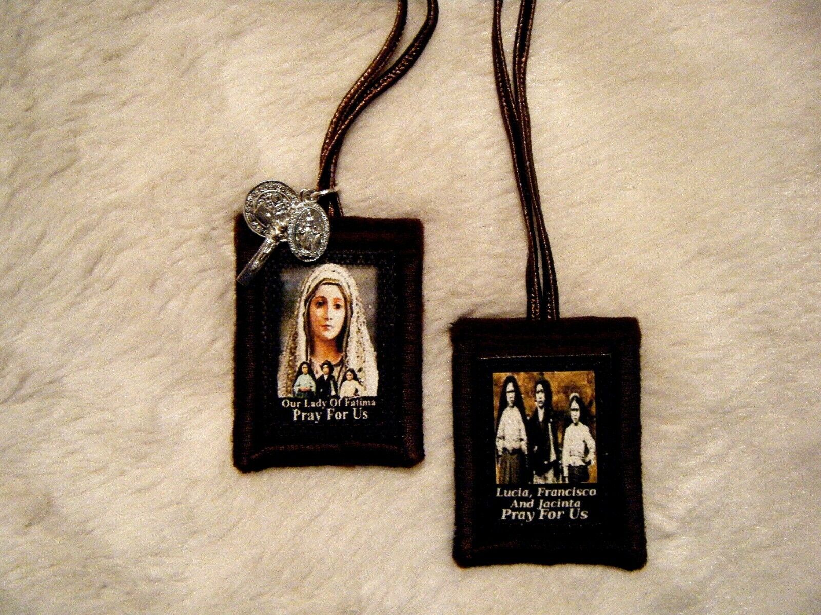 Our Lady of Fatima Brown Scapular Quality Hand Made 100% Wool 