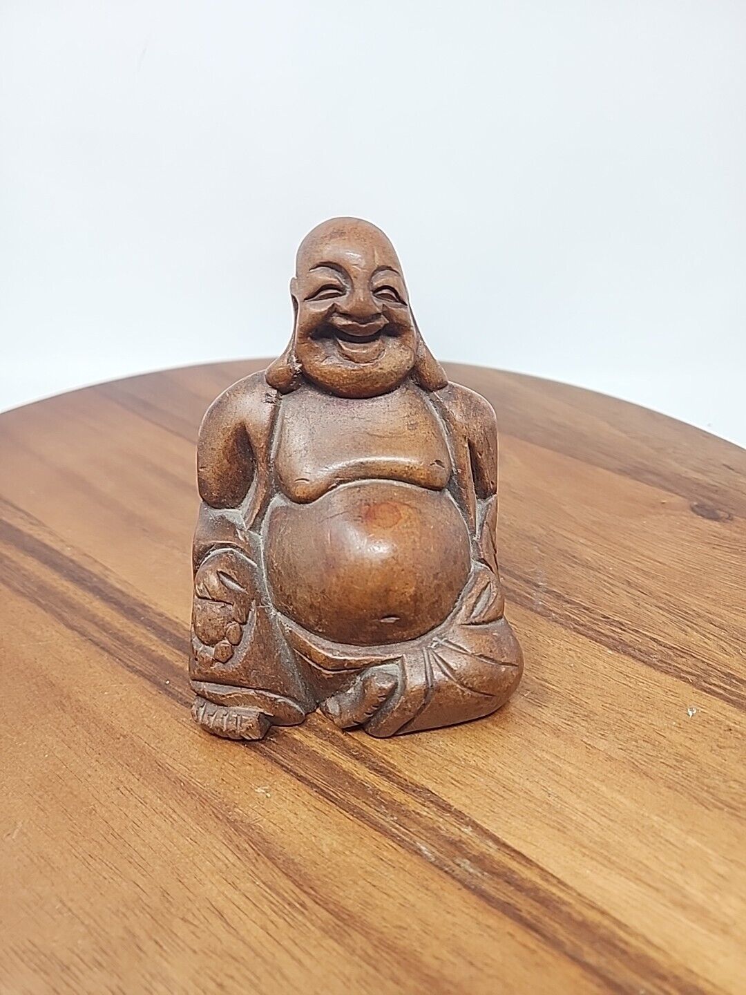 Best Ever Vintage Laughing Buddha Wood Hand Carved