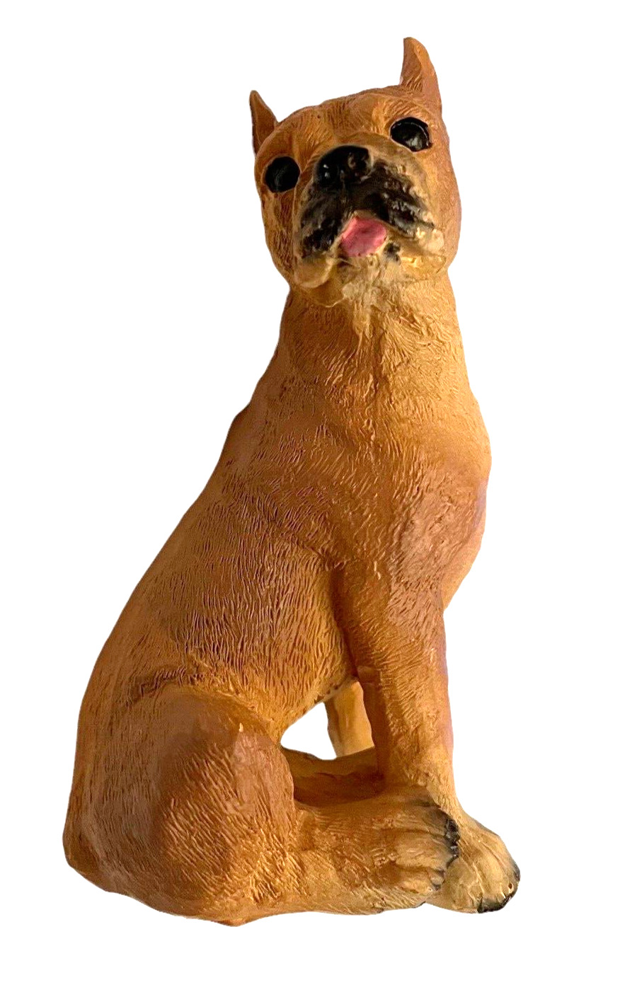 Ceramic Boxer Dog Figurine Realistic Sitting with Tongue Out Pet Home Decor