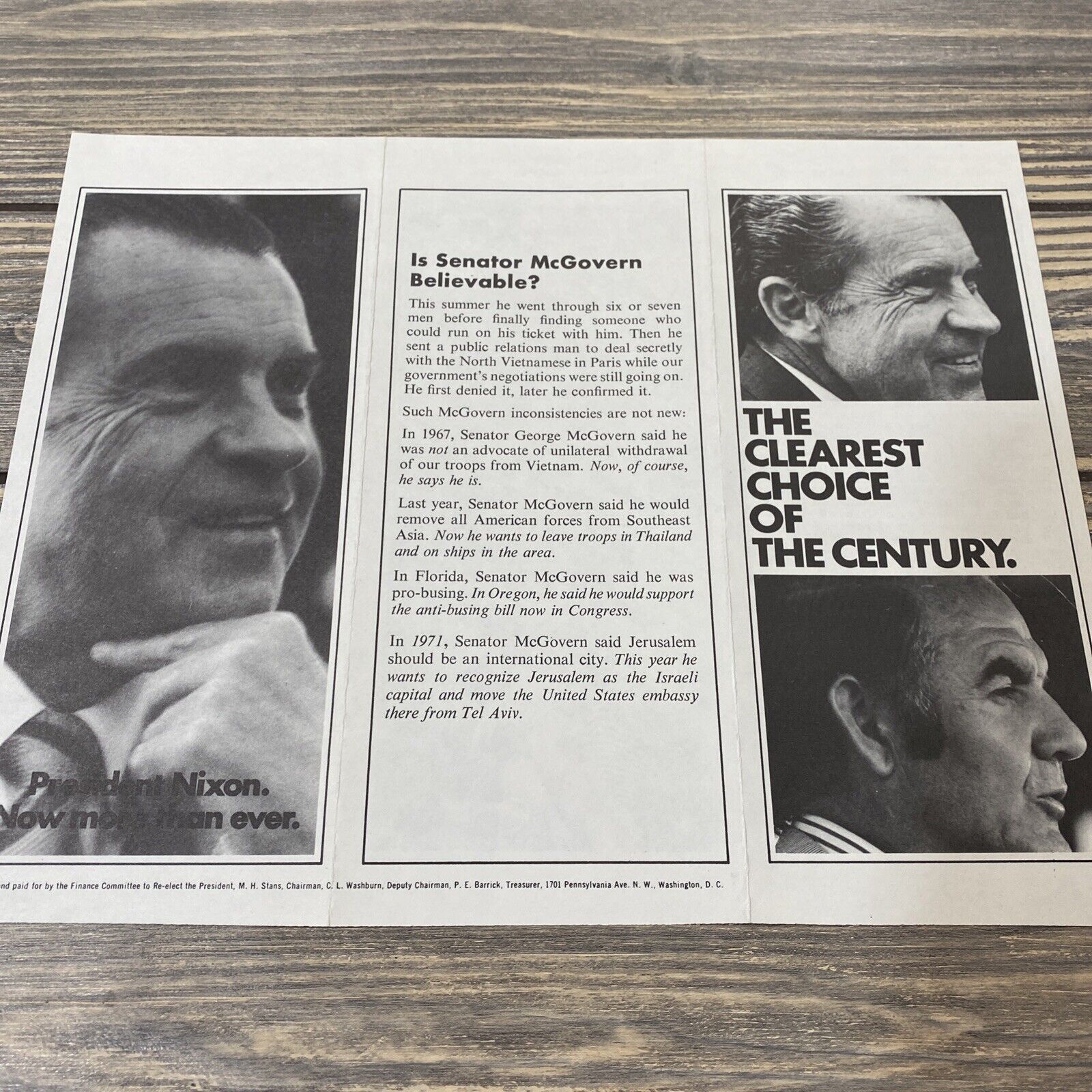 Vintage The Clearest Choice Of The Century President Nixon Brochure Pamphlet