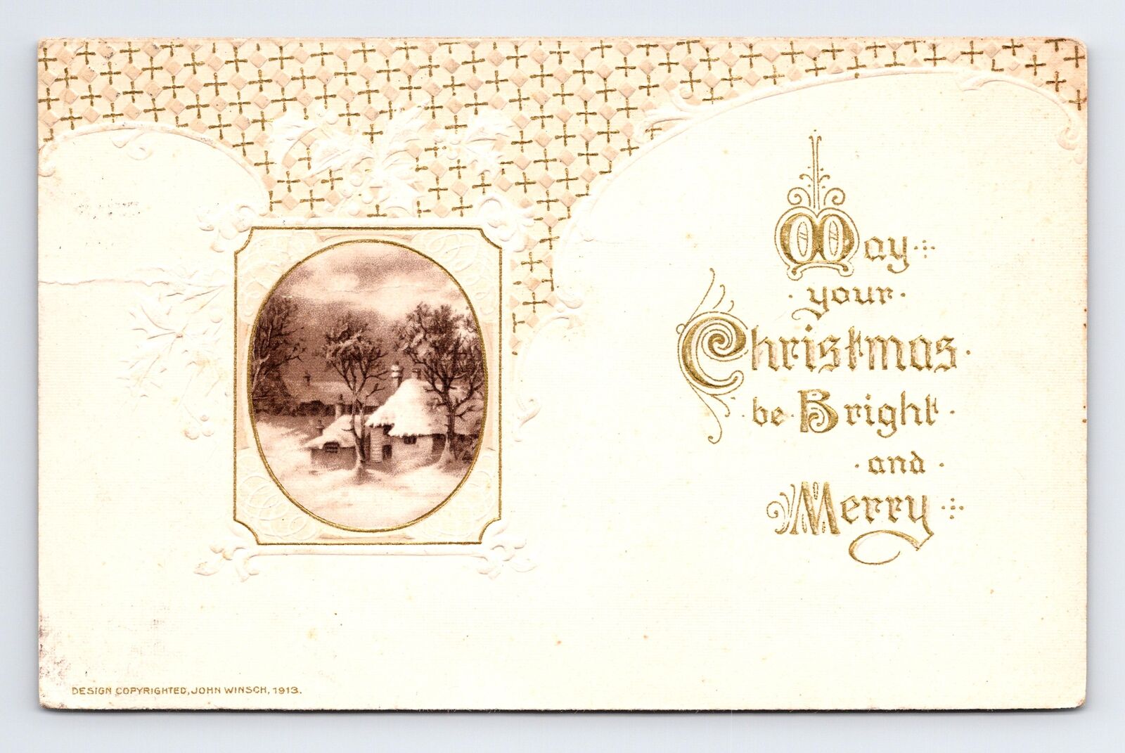 c1913 Postcard John Winsch Back Bright Merry Christmas Embossed